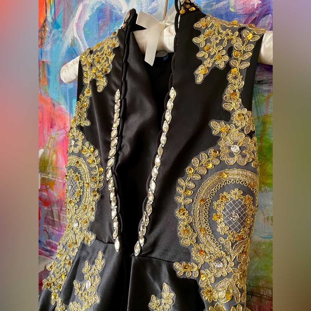Stunning Black Gold Custom Hand crafted FORMAL Cocktail Evening Wedding DRESS ❤️ - Picture 9 of 13